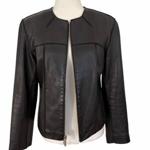 GUESS Black Genuine Leather Zip Front Jacket Moto Minimalist Size S